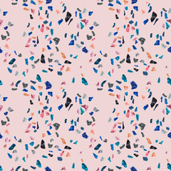 Granite, Terrazzo & Tile. Terrazzo seamless pattern. Vibrant colors. Textured shapes. Granite textured shapes in vibran. Hand drawn Patterns. Colorful hand drawn design for textiles, dishes, surface.
