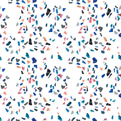 Granite, Terrazzo & Tile. Terrazzo seamless pattern. Vibrant colors. Textured shapes. Granite textured shapes in vibran. Hand drawn Patterns. Colorful hand drawn design for textiles, dishes, surface.
