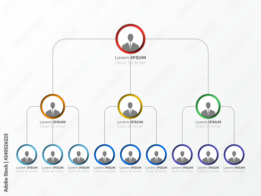 Aufkleber organizational structure of the company. business hierarchy infographic elements. three-level busine