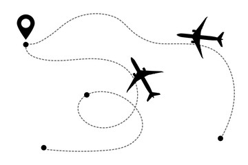 Plane flight route. Start, transfer points, path.