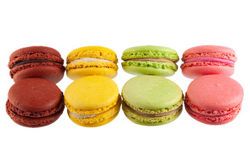 Macaron cakes of different colors isolated on a white background