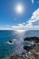 Westward view of the coast and the Atlantic Ocean from the southernmost tip of La Palma in the Canary Islands, Spain. © foto-select