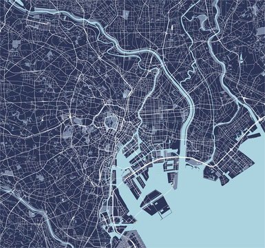 map of the city of Tokyo, Kanto, Island Honshu, Japan