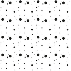 Black on white little messy circles seamless pattern. Pop art style. Dotted texture. Abstract chaotic geometric. Geometrical background. Vector illustration.