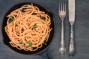 Whole wheat pasta or spaghetti dish