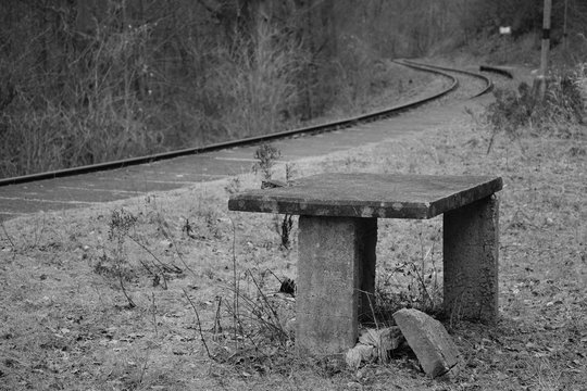 Fototapeta Table in Oparenske udoli valley in train station on 19th december 2018 in czech central mountains