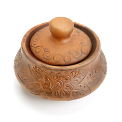 Clay pot isolated on white background.