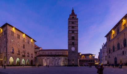 Beautiful view of the historic center of Pistoia at the blue hour, Tuscany, Italy