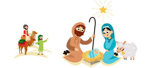 Obraz na płótnie Canvas Christmas nativity Bethlehem crib story scene cartoon characters