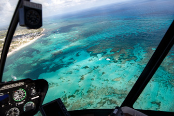 View from the cabin of the helicopter on the coast of the Dominican Republic