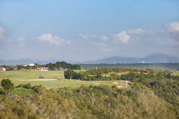 Fototapeta na wymiar Dominican province of La Romana. Landscape with mountains on the horizon.