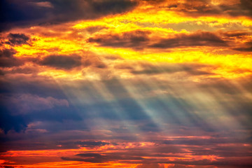 beautiful sky with clouds and sun rays 