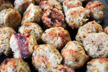 Closeup of freshly baked parmesan turkey meatballs