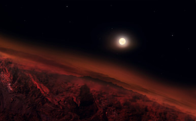 Mars is a large rock with thin atmosphere .   Deserted terrestrial planet . Fantasy Apocalypse ....