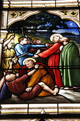 Obraz na płótnie Canvas Trahison de Judas, vitrail de l'église Saint Seine à Corbigny, Bourgogne