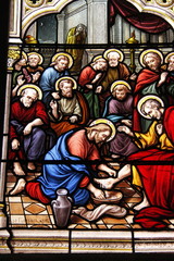 Obraz premium Lavage des pieds, vitrail de l'église Saint Seine à Corbigny, Bourgogne