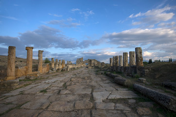 The street view of the ancient city Hierapolis, Pamukkale / Turkey