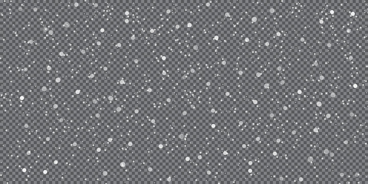 Falling snow on a transparent background. Vector illustration. Winter snowing sky. Eps 10.
