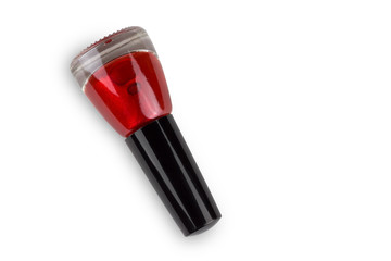 bottle of red lacquer isolate on white background