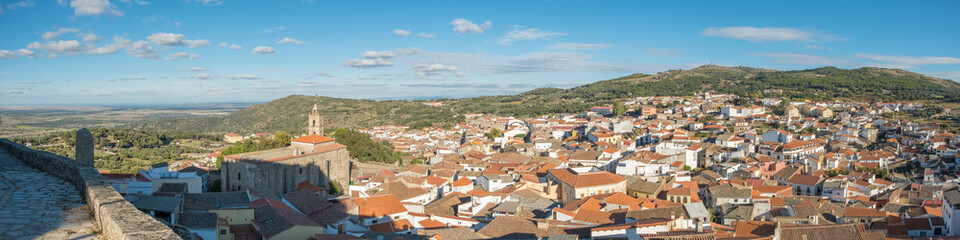 Fototapeta na wymiar Top view of the village of Montachez from the Castle area, located in Cáceres. Extremadura Spain