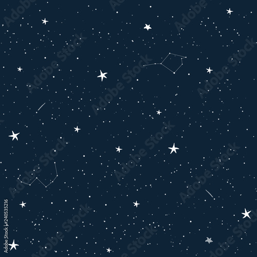 Vector Seamless Pattern Of The Night Sky Full Of Shining Stars And