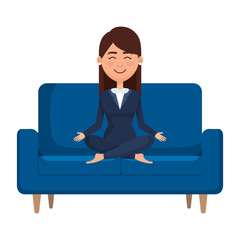 elegant businesswoman with lotus pose in the sofa