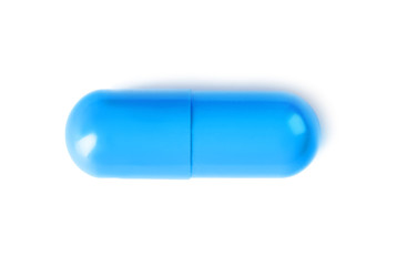 Pill on white background, top view. Medical care and treatment
