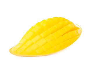 Fresh juicy mango half on white background
