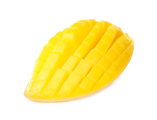 Fresh juicy mango half on white background