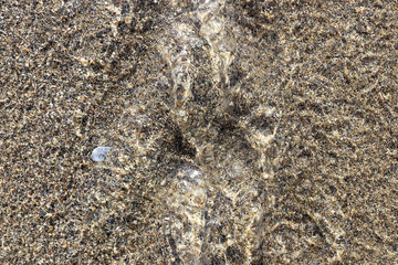 Aqua motion dynamic texture. Clear stream with sand on background.