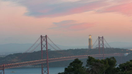 Fototapeta na wymiar Landscape on the bridge 25 April Lisbon, Portugal