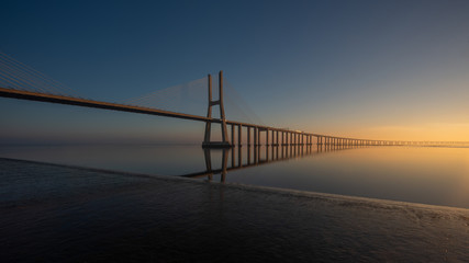 Fototapeta na wymiar Long exposure of Vasco de Gama Bridge, Lisbon, Portugal
