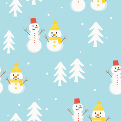 Seamless pattern of snowman with blue background