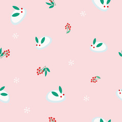 Seamless pattern of Japanese snow rabbit and red berry