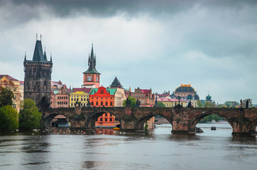 Fototapeta na wymiar Old Town architecture, Charles Bridge and Vltava river in Prague, Czech Republic.