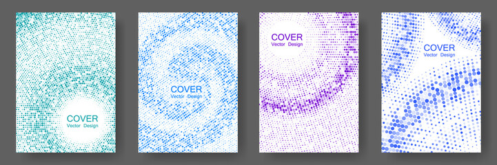Halftone comic covers set vector graphic design.