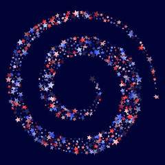 Flying red blue white star sparkles vector american patriotic background.