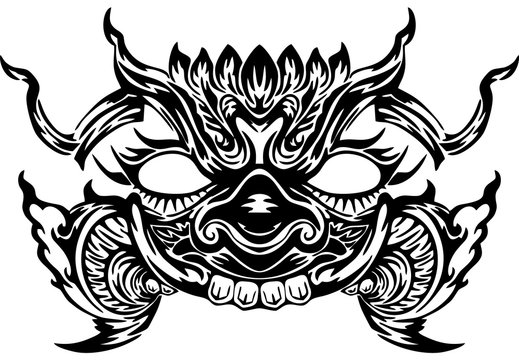 Thai Giant face design for Thai neo tattoo Silhouette vector white background it mean defense power and rich 