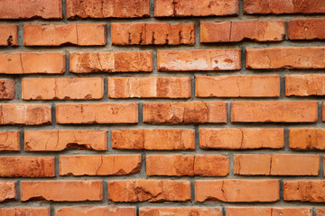 Wall of old red brick. Texture and background. Wallpaper. Grunge effect. Urban texture. Pattern and mockup.