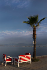 Chairs on the beach near the sea