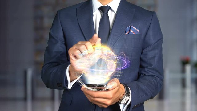 Businessman Hologram Concept Tech - FTSE 100 INDEX