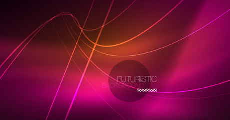 Digital technology abstract background - neon geometric design. Abstract glowing lines. Colorful techno background. Futuristic shape.