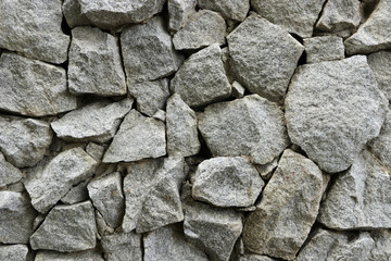 A wall of large gray stones. Close-up. Texture.