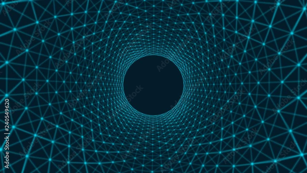 Poster circles spiral of architecture structure tunnel shape on blue background, optical illusion. abstract