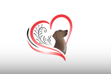 Dog and heart logo vector design