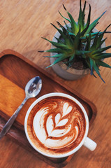 Hot Coffee on wooden table