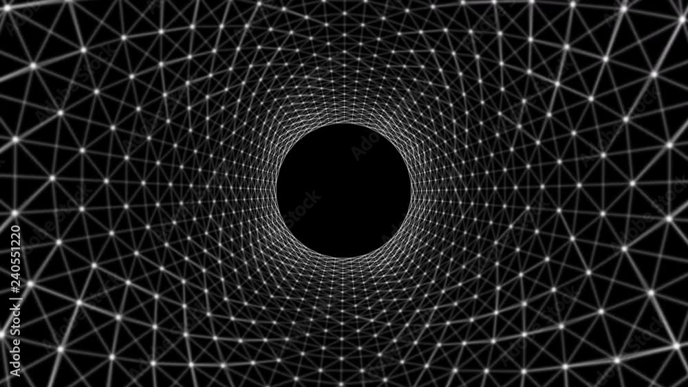 Poster circles spiral of architecture structure tunnel shape on black background, optical illusion. abstrac