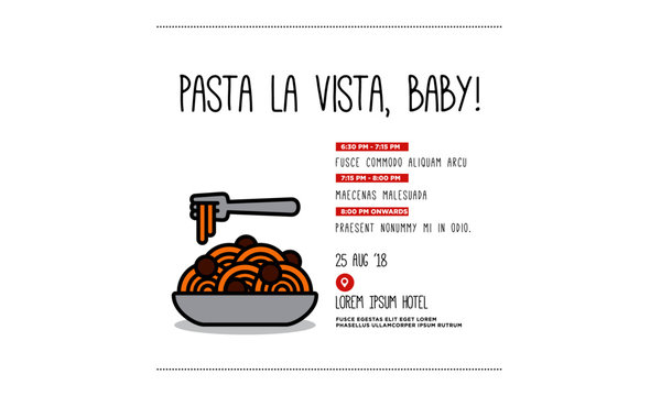 Pasta La Vista Baby Invitation Design with Where and When Details