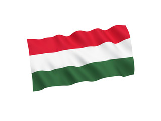 National fabric flag of Hungary isolated on white background. 3d rendering illustration. 1 to 2 proportion.