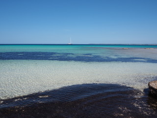 Obraz premium Colonia Sant Jordi, Spain. Amazing landscape of the charming beach Es Trencs. It has earned the reputation of Caribbean beach of Mallorca